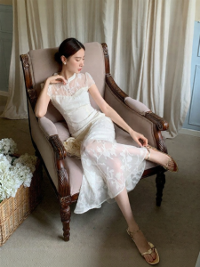 XXNING | Autumn New Qipao Dress Floral Cut Waist-Cinching