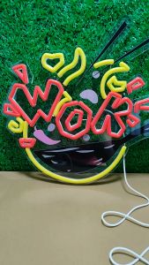 ป้ายไฟนีออน ป้ายไฟ wok กระทะผัด ไฟประดับตกแต่ง ป้ายไฟสำรับตกแต่งหน้าร้าน