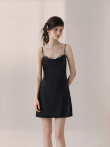 AIVEI | Spring/Summer Rhinestone Dress Black Elegant Party Strap Dress