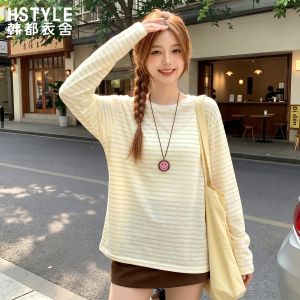 HSTYLE | Áo Blouse Nữ Chống UV Mùa Hè Bằng Cotton Sọc Hồng Nhạt