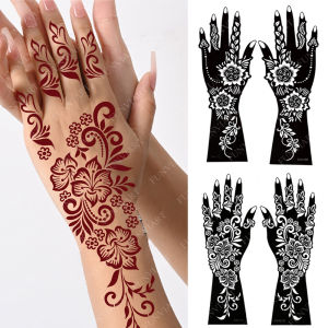 2 ชิ้น Henna Tattoo Stencils สําหรับมือและนิ้วมือดอกไม้ Tattoo สําหรับผู้หญิง Reusable Henna Tattoo ลายฉลุงานแต่งงาน Body Decor