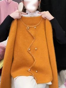 Sweet Design Sense Asymmetrical Double Button Open Cardigan Sweater Women Spring Autumn New Style Versatile Knitted Outerwear