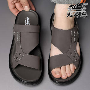 Casual Breathable Beach Shoes Mens Summer 2025 New Style Soft Bottom Anti-Slip Slip-On Sandals Comfortable Leather Footwear