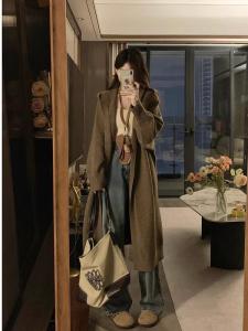 Retro Mermaid Long Womens Sweater Jacket Autumn Winter New Loose Lazy Style Hoodie Open Cardigan Korean Style Knitted Sweater