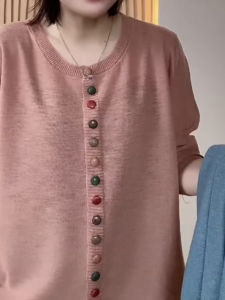 เสื้อคลุมกันหนาวแบบบาง ผ้าฝ้ายลินิน เสื้อถัก เสื้อผ้าผู้หญิง แฟชั่น ลำลอง สีสันสดใส ปกโปโล แขนยาว ปกติ ฤดูใบไม้ผลิ ฤดูร้อน