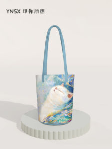 Collaboration Cat Bucket Bag Womens Canvas Commuter Shoulder Bag Small Popular Design Work Travel Soft Washable Printed Cartoon