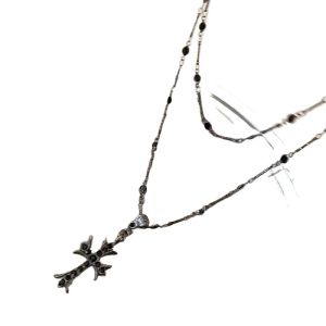 Dây Chuyền Hình Chữ Thập Màu Đen Cho Nữ Mùa Hè Dài Hai Lớp Đeo Nhiều Lớp Phụ Kiện Cao Cấp Ngọt Ngào Mát Mẻ Dây Chuyền Xương Đòn