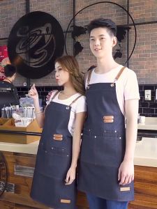 Fashion denim apron kitchen cooking apron men and women restaurant overalls apron multifunctional with pockets
