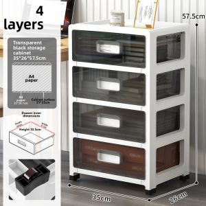 Desktop Underneath Mobile Transparent Plastic Drawer Type Storage Cabinet