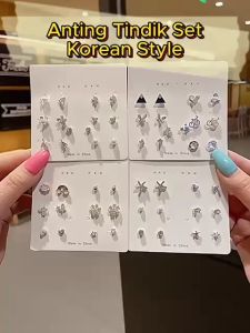 Anting Tindik Set Anting Tusuk Fashion Korean Style Isi 6/7/12 Pasang Alloy Piercing Hoop Earrings