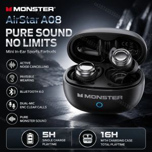 Monster | Monster Airstar A08 ANC Sport Earbuds Bluetooth 6.0 Hybrid Active Noise Canceling Headphones HiFi Stereo TWS Wireless Earphones