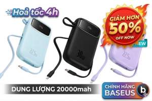 Bộ sạc dự phòng Baseus Q3 Q2 qpow 20000mAh 22.5W hỗ trợ sạc nhanh hai dây tích hợp hiển thị màn hình số .
