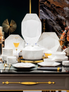 mornenjoy | White Glazed Bone China Tableware Set