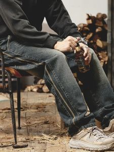 Retro American Denim Jeans Mens Spring Autumn Loose Straight Wide Leg High Street Trendy Casual Pants Youth Popular Long Pants