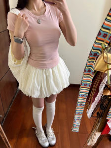 กระโปรงทรงเอเอวสูงสีขาว กระโปรงทรงเอปิดกางเกงสำหรับผู้หญิงในฤดูร้อน กระโปรงสั้นทรงเอป้องกันแสงสะท้อน กระโปรงกระโปรงทรงเอพองปุย