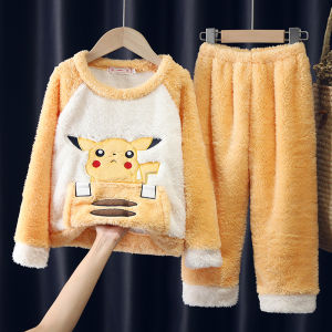 Kids Thickened Autumn and Winter Coral Velvet Pajamas Boys and Girls Childrens Clothing Flannel Small Medium Large Baby Homewear Suit