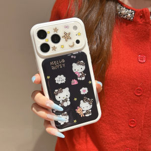 Sanrio | Y2K Leopard Bow Hello Kitty Phone Case For iPhone 17 16 15 Pro Max Glitter Star Large Lens Frame Shockproof Soft Cover