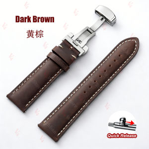 New Butterfly Buckle 14/16/18/20/22/24mm Watchband Genuine Calfskin Watch Strap Belt Vintage Brown Straps Quick Release Bracelet