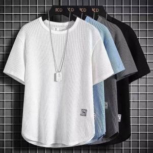 Quick Dry Ice Silk Short Sleeve Polo Shirt Mens Fashion Brand T-Shirt Casual Loose Fit Cotton Wool Fabric round Neck Print