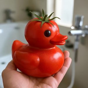 Cute Tomato Duck Anime Figurine - Resin Desk Decor | Lovely Expression | Home/Office/Garden Decoration