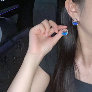 Elegant Ocean Blue Drop Earrings for Women Holeless Clutch Design Protective Jewelry Fashionable Korean Style Swarovski Elements