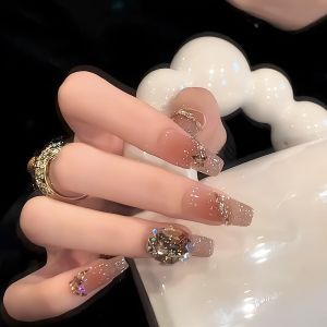 Handmade Cat Eye Blush Nail Art Wearable False Nails Medium Length Artistic White Enhancing Nail Stickers by Artist