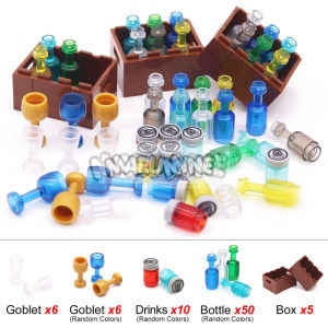 MARUMINE 87PCS MOC Building Blocks Accessories Wine Bottle Glass Drinks Wooden Box City Street View Bar Pirate DIY Bricks Model