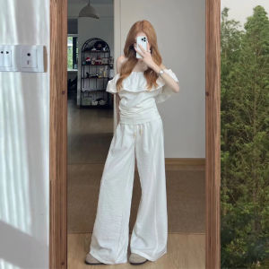 YUEZHONGWEI | French Style One Shoulder White Short Sleeve Womens Shirt Summer Design Sensation Niche High-End Feel Slim Fit Shoulder Baring Top