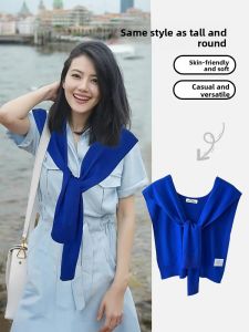 BILLI ZILLY | Summer New Fashionable Knitted Shawl Womens Office Air Conditioned Room Pure Color Outerwear Shirt Neck Protector Polyester Fiber