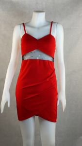 ชุดมินิเดรส ดำ-แดง เว้าหลัง เดรสกระโปรงสั้น แต่งซีทรูช่วงเอว เดรสสายเดี่ยวโชว์หลังสุดเเซ่บ  F-092