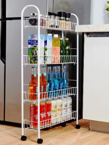 Narrow Gap Kitchen Storage Rack Stand Multi-Layer Refrigerator Gap Shelf Small Cart Beverage Seasoning Organizer Modern Simple Plastic