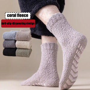 Coral Velvet Socks Mens Mid-calf Autumn and Winter Warm Floor Socks Non-slip Plus Velvet Thickened Terry Sleep Socks