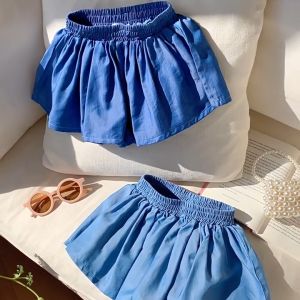 Quần Short Demin jean Giả Váy màu trơn mùa hè 2025 cho bé gái phiên bản Hàn Quốc giản dị đơn giản