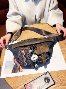 Retro Denim Fashion Motorcycle Bag Womens Crossbody Casual Large Capacity Dumpling Bag Soft Cotton Lining Zipper Closure