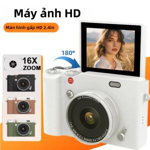 Máy Ảnh Kỹ Thuật Số 4K Máy Ghi Video Cổ Điển CCD Nhỏ Gọn Với Màn Hình 24 Zoom Kỹ Thuật Số 16X 180 ° Chụp Ảnh Selfie Lật Ngược