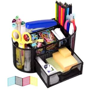 BELIEVE Premium 9-Grid Metal Mesh Desk Organizer with Drawer Large Capacity for School Supplies Office Supplies Cosmetic Storage Makeup Organization Pen Holder Desktop Storage Rack Mura Sulit Ready Stock Manila COD Fast Shipping