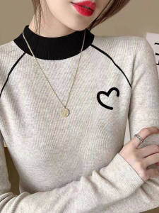 เสื้อยืดคอสูงปานกลางผ้าฝ้ายแท้ฤดูใบไม้ร่วง/ฤดูหนาวสำหรับผู้หญิง เสื้อชั้นในแบบมีฮู้ด เสื้อเชิ้ตแบบมีฮู้ดสำหรับใส่ลำลองและกลางแจ้ง