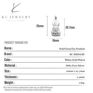 KC Jewelry S990 - Solid GuanYin Pendant