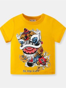 East Whale | Lion Dance Print Traditional Chinese Style Cotton Cool T-Shirt Short Sleeve