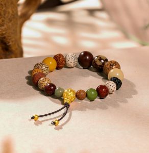 ZHOU LIU FU 周六福 สร้อยข้อมือทองคำ 99% 24K Gold Beaded Bracelets Lotus Flower Bracelet Bodhi Beads Stretch Bracelet Dainty Jewelry for Women Men Her Anniversary Birthday 18CM A1914674