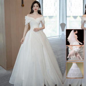 Elegant One-Shoulder Satin Wedding Dress Korean Style Bridesmaid Outdoors Lawn Party High Waist No Sleeve Neckline Floor Length
