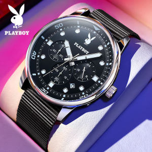 PLAYBOY Watch Men Original Waterproof Brand Fashion Mens Casual Watch Nylon Strap Luminous Calendar Quartz Jam Tanggan Lelaki