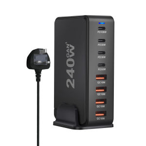 240W GaN Desktop Charger with 8 USB-C Ports PD 3.0 Quick Charge Portable Phone Charger for Multiple Devices