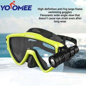 Yoomee Diving Mask with Waterproof Flashlight Holder Liquid Silicone Mask Headband Anti-Fog Tempered Glass Lens