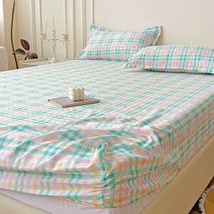Dansunreve Plaid Fitted Sheet Small Grid Bedsheet Mattress Cover Bed Sheet Washed Cotton 床单 Soft Single Queen King Super King