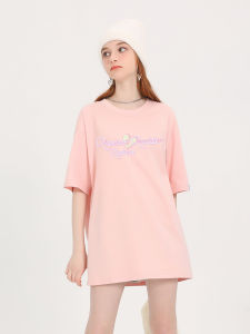 Pink Short Sleeve T-Shirt Womens Loose Casual Cotton Half Sleeve Pure Cotton Body Shirt Summer Trendy Top Street Style Printed