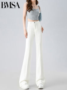 Ice Silk Thin High Waist Bell Bottom Pants Women Summer Slimming Small Size Suit Micro Flared White Pants Quick Dry Casual Pants