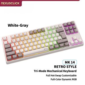 87 Keys Tri-Mode Hot Swappable Mechanical Keyboard NexusClick Silent PBT Keycaps RGB Backlit Bluetooth 4000mAh Battery Wireless
