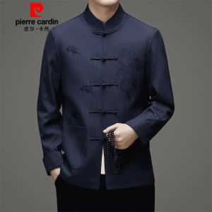 Pierre Cardin Autumn New Long Sleeve Comfortable Embroidered Jacket Coat for Middle-Aged And Elderly Tang Style Casual Wear