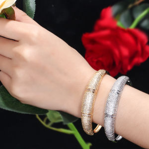 SEQUITO Expensive Ladies Modern Jewelry Silver Gold Plated Micro Pave Sparkle AAAAA Cubic Zircon Women Noble Bangle Bracelet for Engagement Gift B178